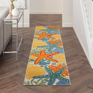 12' Blue And Yellow Indoor Outdoor Runner Rug