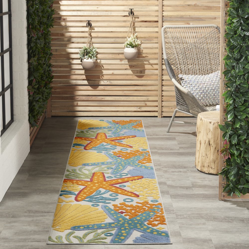12' Blue And Yellow Indoor Outdoor Runner Rug