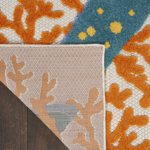 8' Blue And Orange Indoor Outdoor Runner Rug