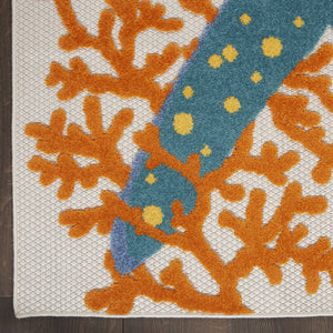 8' Blue And Orange Indoor Outdoor Runner Rug