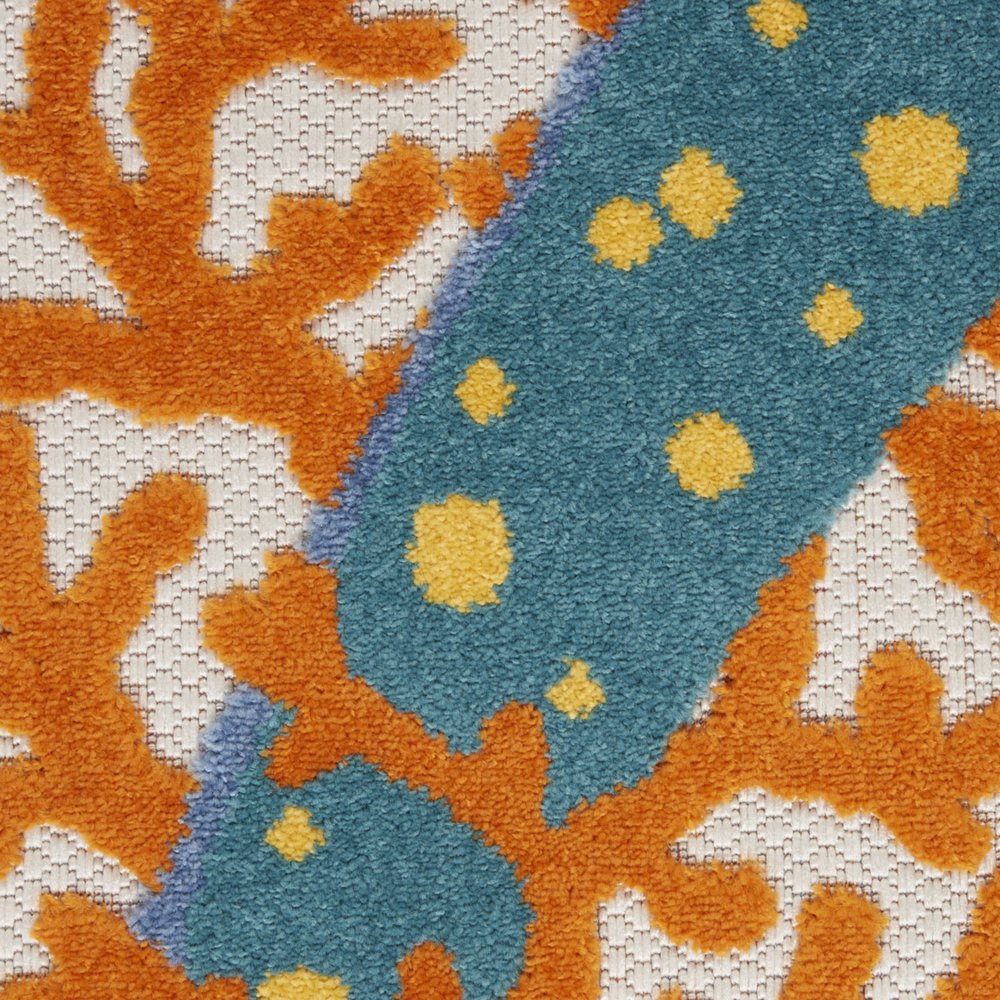 8' Blue And Orange Indoor Outdoor Runner Rug