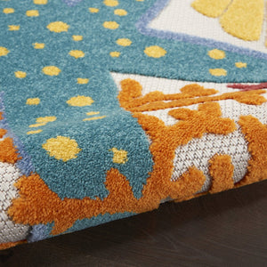 8' Blue And Orange Indoor Outdoor Runner Rug
