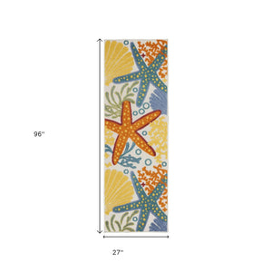 8' Blue And Orange Indoor Outdoor Runner Rug