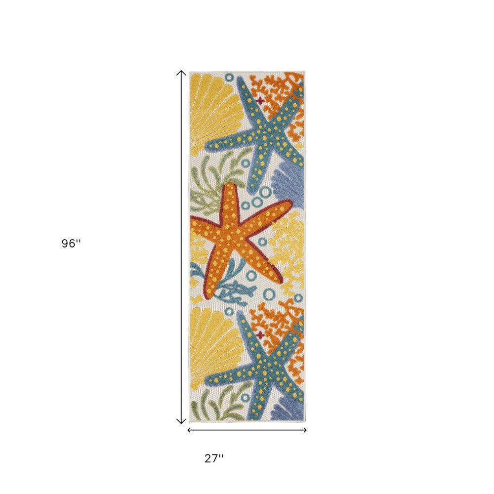 8' Blue And Orange Indoor Outdoor Runner Rug