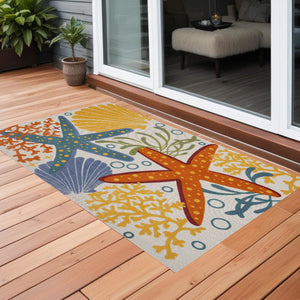 3' X 4' Blue And Yellow Indoor Outdoor Area Rug