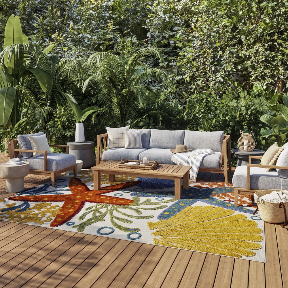 9' X 12' Blue And Yellow Indoor Outdoor Area Rug
