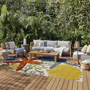 9' X 12' Blue And Yellow Indoor Outdoor Area Rug