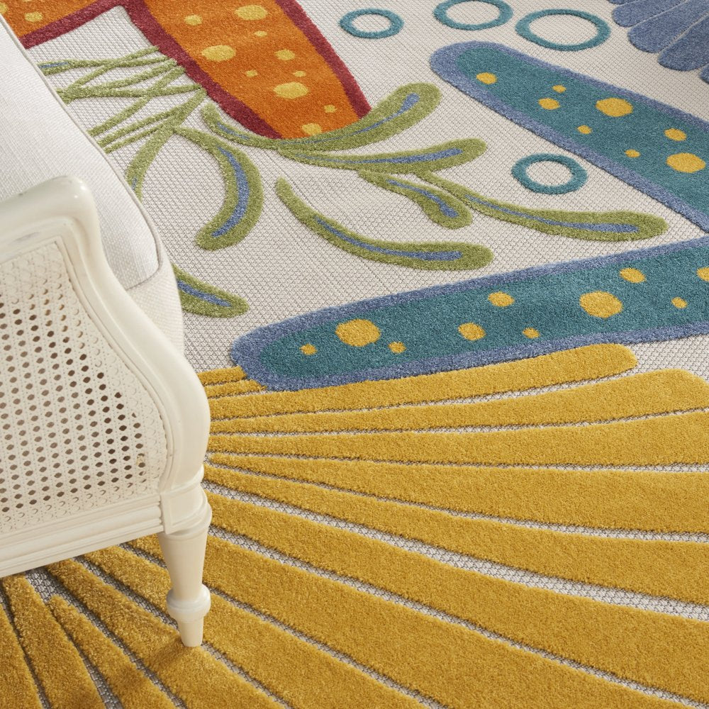 10' X 13' Blue And Yellow Indoor Outdoor Area Rug