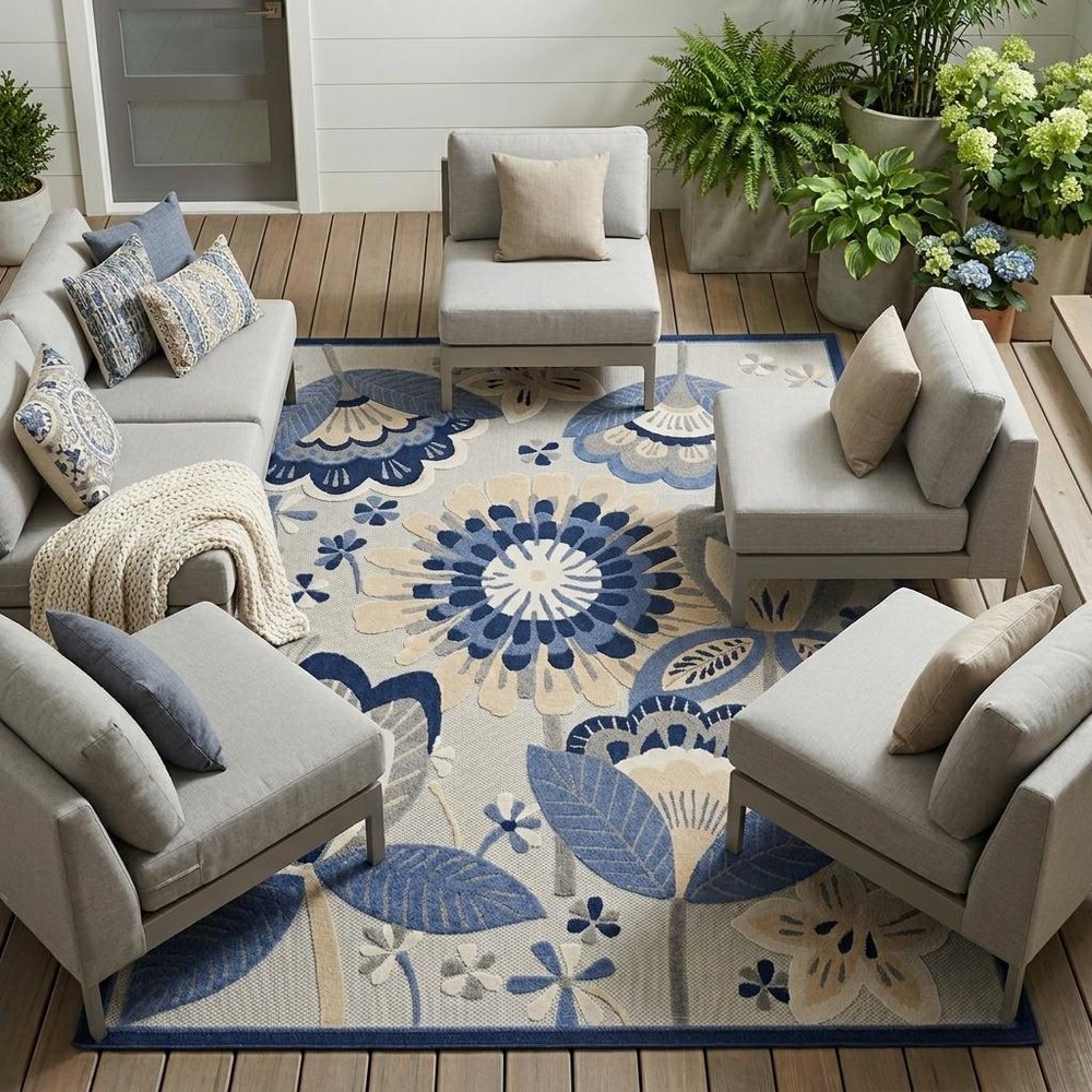 12' X 15' Blue And Gray Indoor Outdoor Area Rug