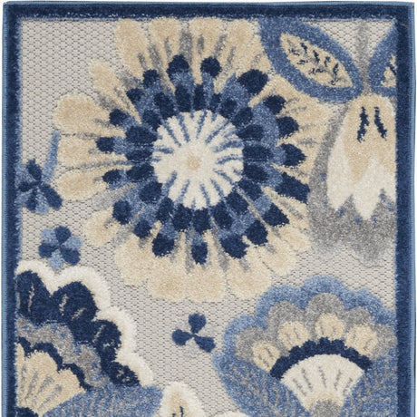 6' Blue And Gray Indoor Outdoor Runner Rug