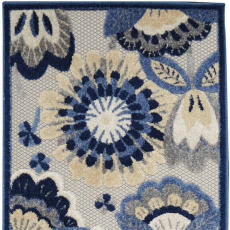 10' Blue And Gray Indoor Outdoor Runner Rug