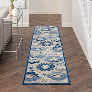 10' Blue And Gray Indoor Outdoor Runner Rug