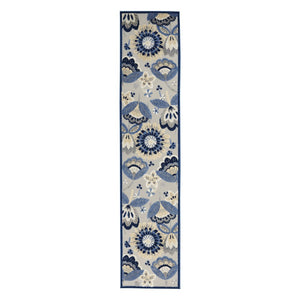 12' Blue And Gray Indoor Outdoor Runner Rug