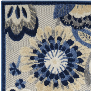 12' Blue And Gray Indoor Outdoor Runner Rug