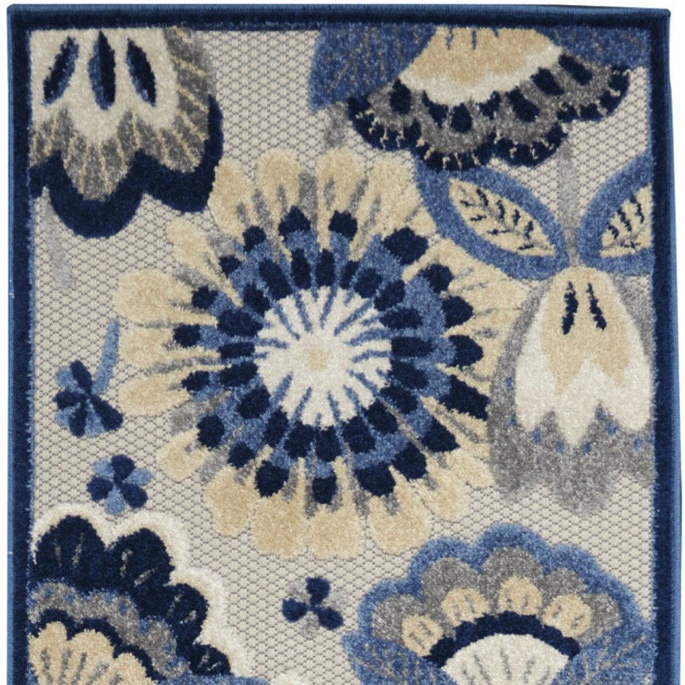 12' Blue And Gray Indoor Outdoor Runner Rug