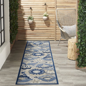 12' Blue And Gray Indoor Outdoor Runner Rug