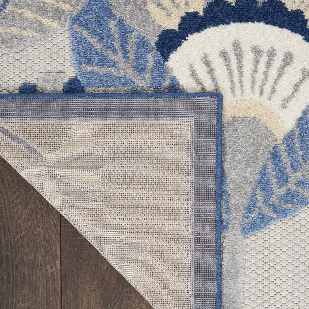 8' Blue And Gray Indoor Outdoor Runner Rug