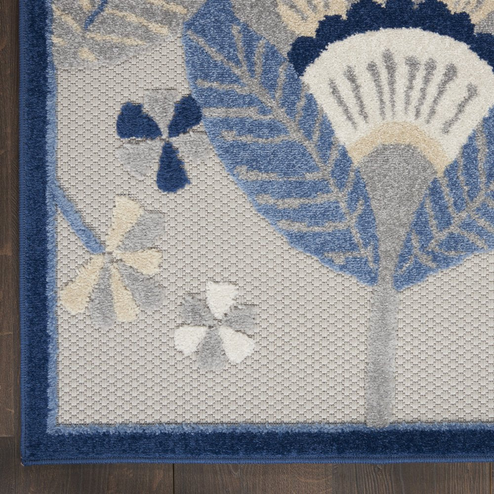 8' Blue And Gray Indoor Outdoor Runner Rug