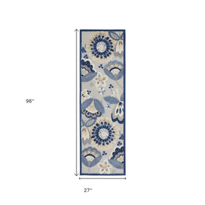 8' Blue And Gray Indoor Outdoor Runner Rug