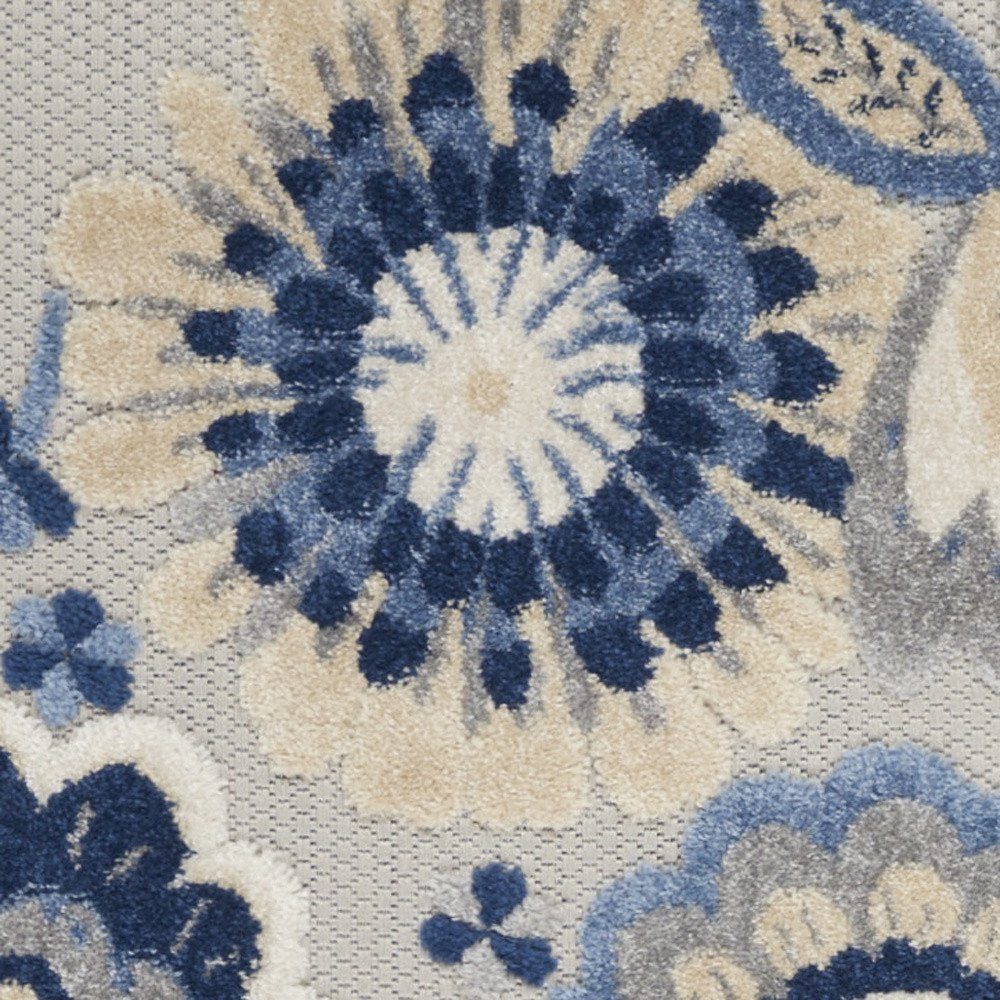 8' Blue And Gray Indoor Outdoor Runner Rug