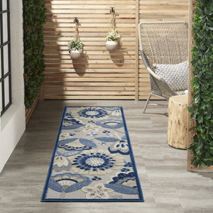 8' Blue And Gray Indoor Outdoor Runner Rug