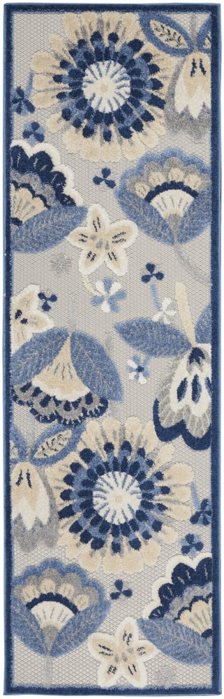 8' Blue And Gray Indoor Outdoor Runner Rug
