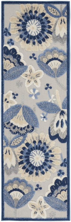 8' Blue And Gray Indoor Outdoor Runner Rug