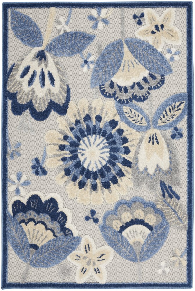 3' X 4' Blue And Gray Indoor Outdoor Area Rug