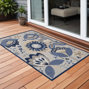 3' X 4' Blue And Gray Indoor Outdoor Area Rug