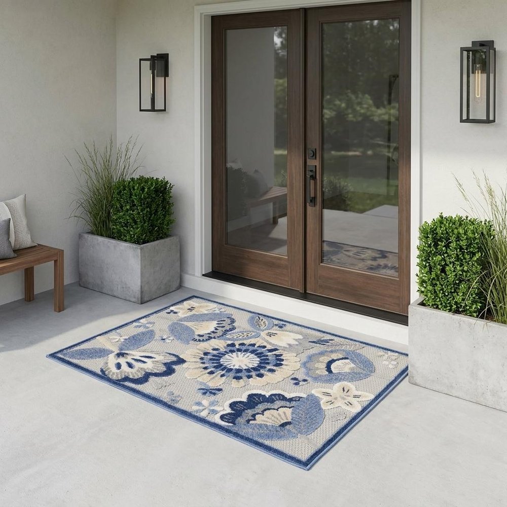 3' X 4' Blue And Gray Indoor Outdoor Area Rug