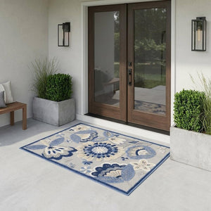 3' X 4' Blue And Gray Indoor Outdoor Area Rug