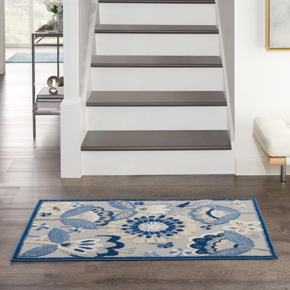 3' X 4' Blue And Gray Indoor Outdoor Area Rug