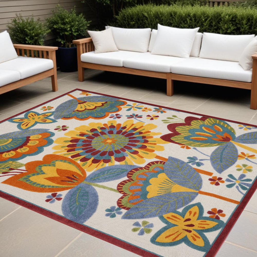 12' X 15' Blue And Yellow Indoor Outdoor Area Rug