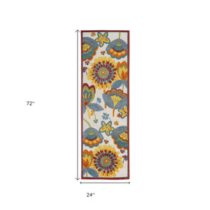 6' Yellow And Red Indoor Outdoor Runner Rug