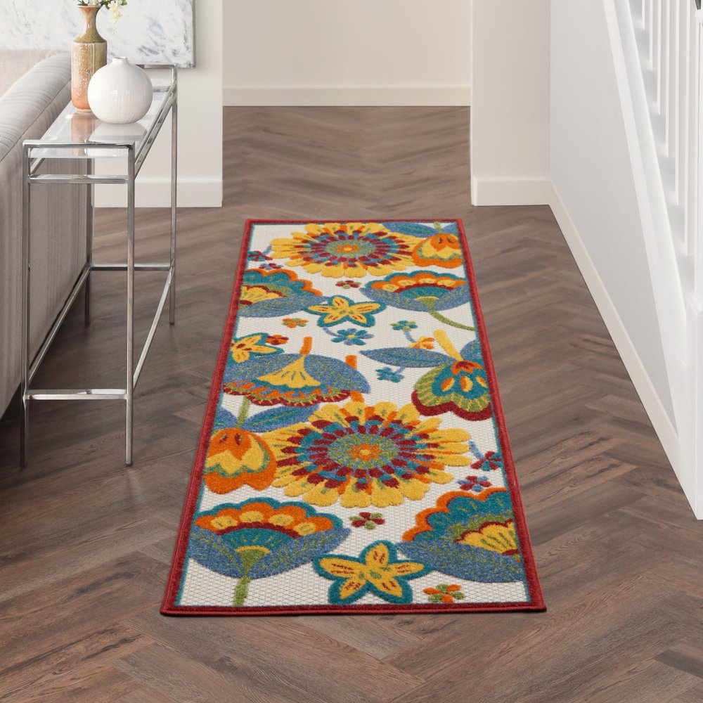 6' Yellow And Red Indoor Outdoor Runner Rug