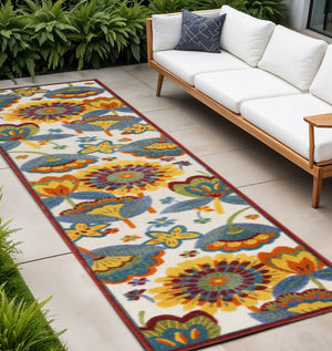 10' Blue And Yellow Indoor Outdoor Runner Rug