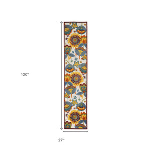 10' Blue And Yellow Indoor Outdoor Runner Rug