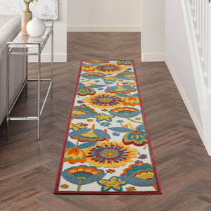 12' Blue And Yellow Indoor Outdoor Runner Rug