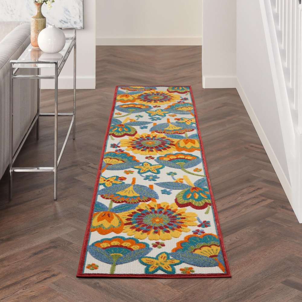 12' Blue And Yellow Indoor Outdoor Runner Rug