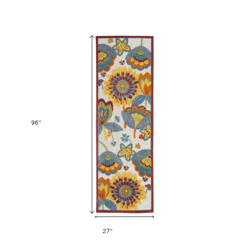 8' Yellow And Red Indoor Outdoor Runner Rug