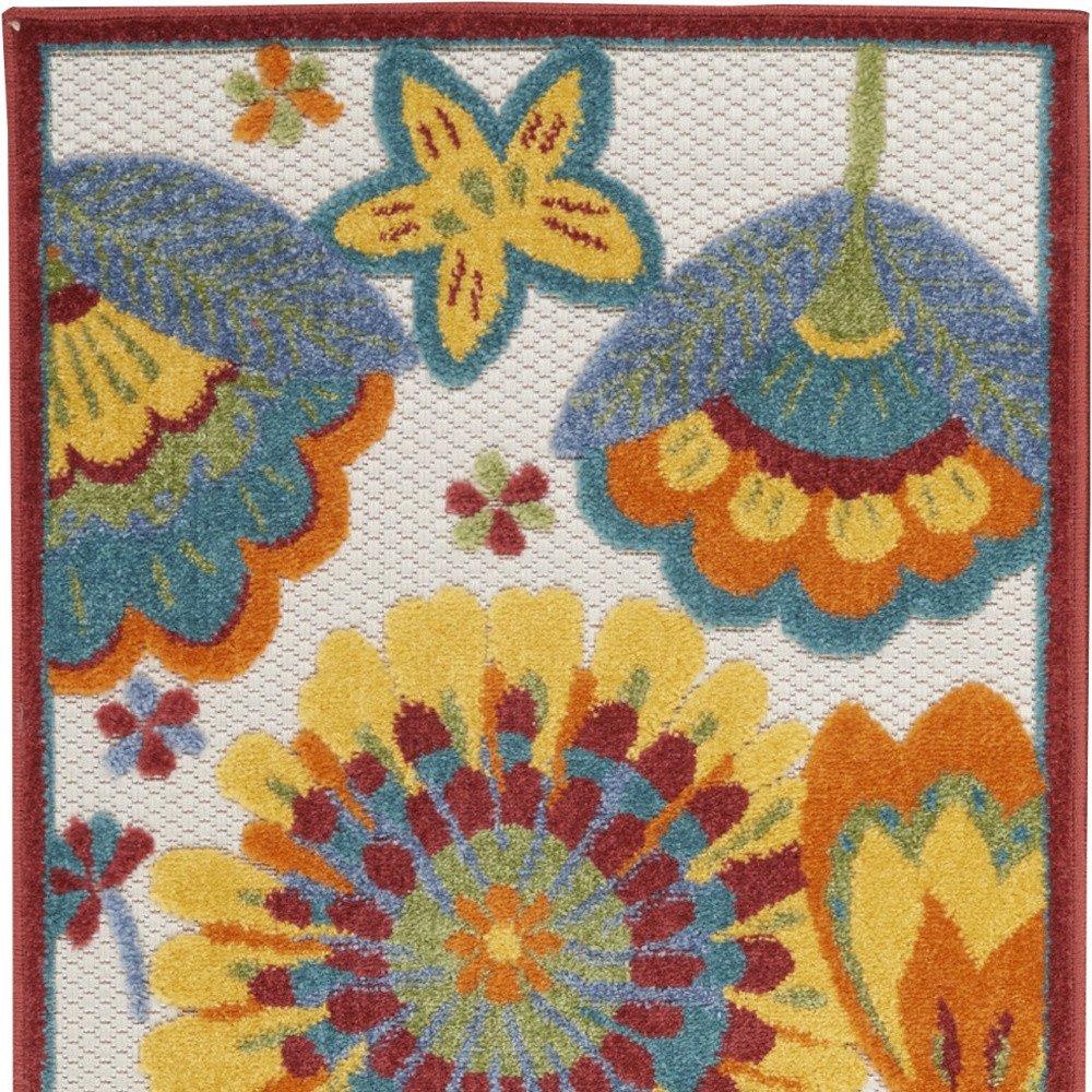 8' Yellow And Red Indoor Outdoor Runner Rug