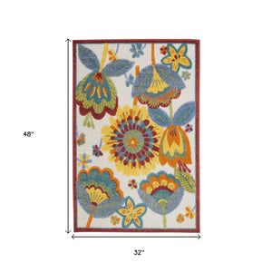 3' X 4' Yellow And Ivory Indoor Outdoor Area Rug