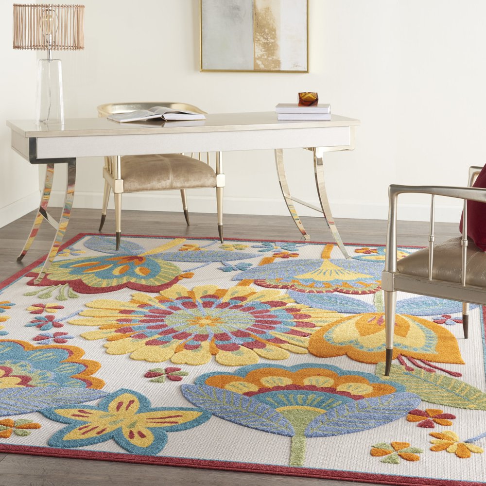 9' X 12' Blue And Yellow Indoor Outdoor Area Rug