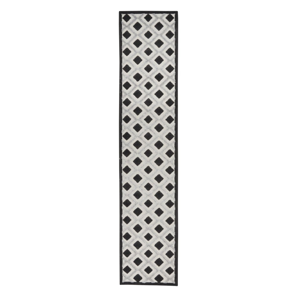 12' Black And White Indoor Outdoor Runner Rug
