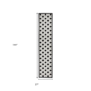12' Black And White Indoor Outdoor Runner Rug