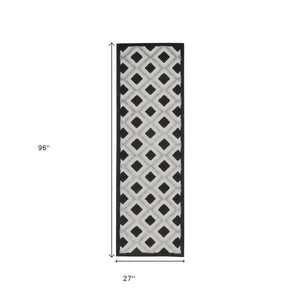 8' Black And White Indoor Outdoor Runner Rug