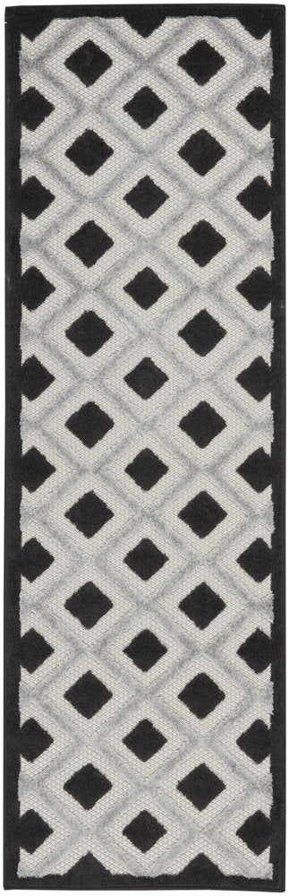 8' Black And White Indoor Outdoor Runner Rug