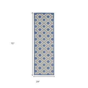 6' Blue And Gray Indoor Outdoor Runner Rug