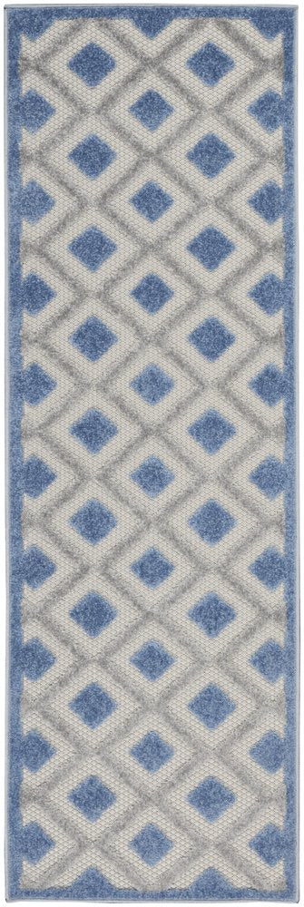 6' Blue And Gray Indoor Outdoor Runner Rug