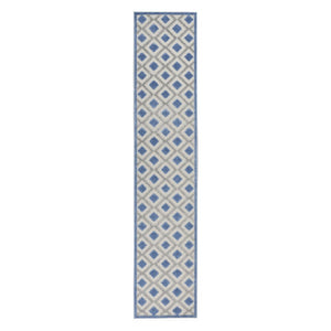 10' Blue And Gray Indoor Outdoor Runner Rug